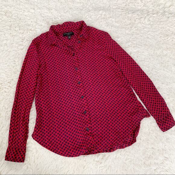 BANANA REPUBLIC Red Boyfriend Fit Flannel Button Down Shirt Ruffle Hem XS - Picture 3 of 8